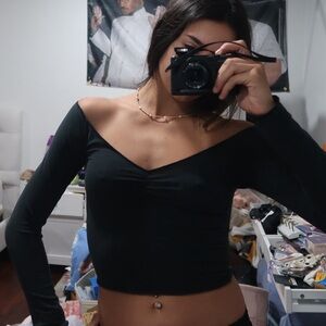 Brandy Melville Black Off-Shoulder Top